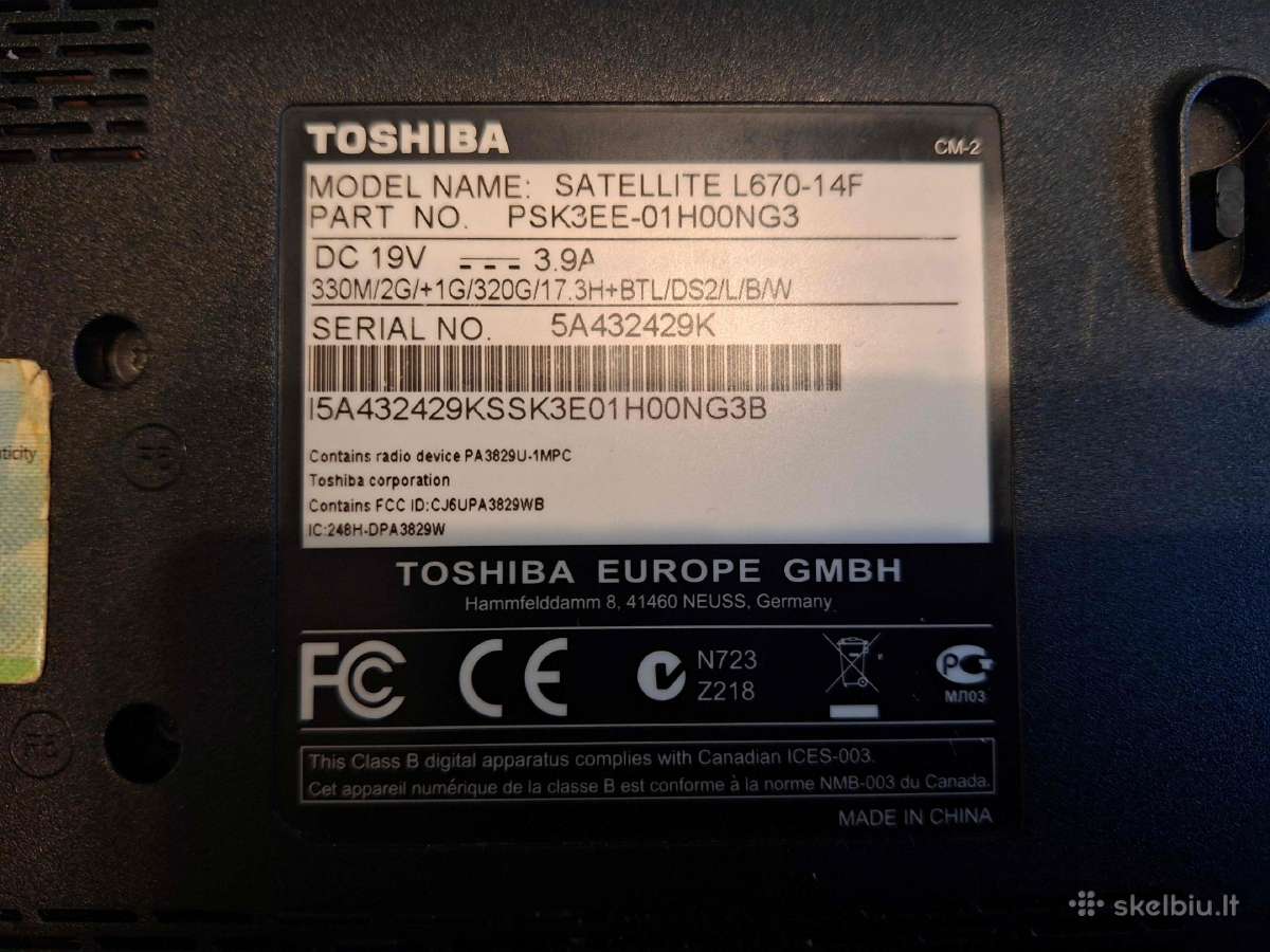 Toshiba Stellite L670, i5-520m, 17 colių, dalims - nuotraukos Nr. 6