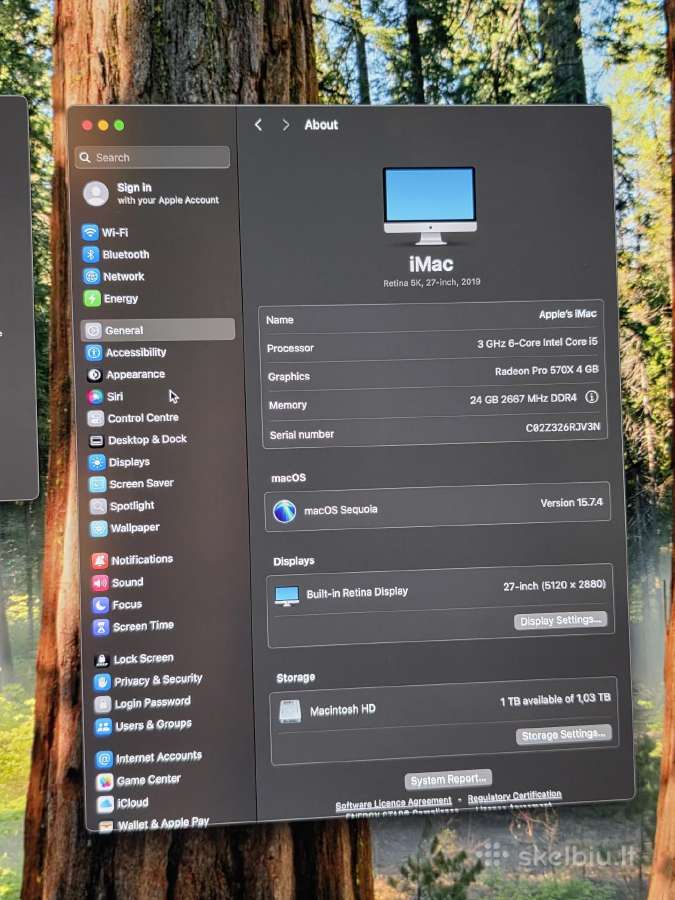 Apple iMac A2115 2019m. 27" 5k LED 24gb i5 A1419 - nuotraukos Nr. 2