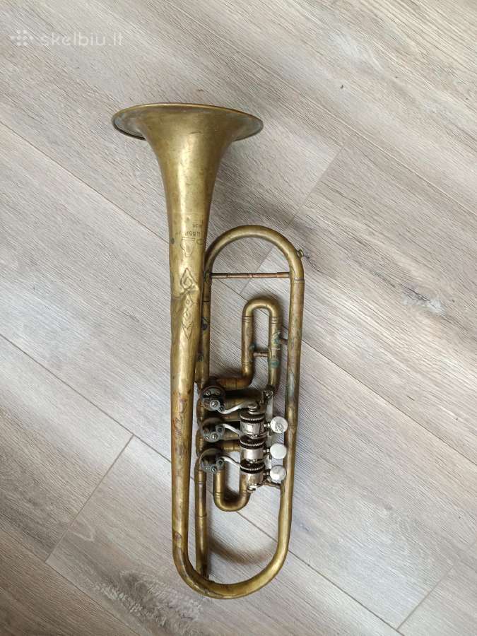 Vintage žalvarinis trimitas – interjero dekoracija - nuotraukos Nr. 6