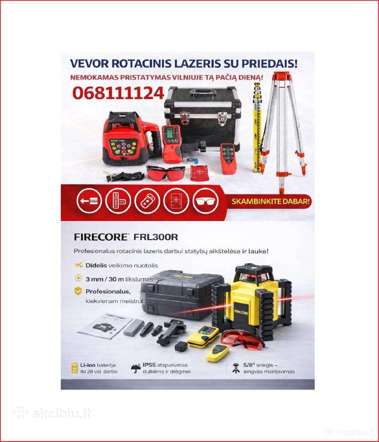 Vevor ir Firecore lazerinis rotacinis nivelyras