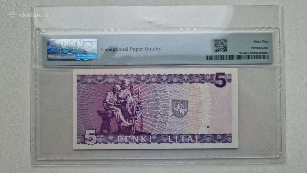 1993m 5 litu banknotas (Jablonskis) Pmg65 - nuotraukos Nr. 2
