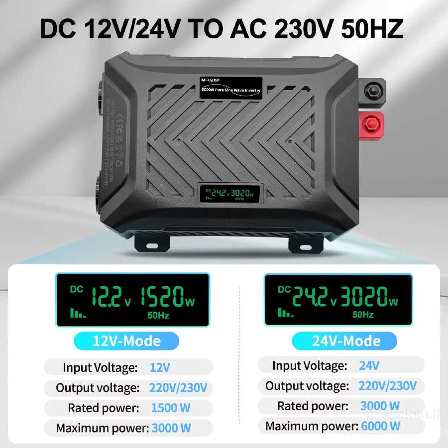12-24v Inverteris 220v Pure sine wave 6000w - nuotraukos Nr. 2