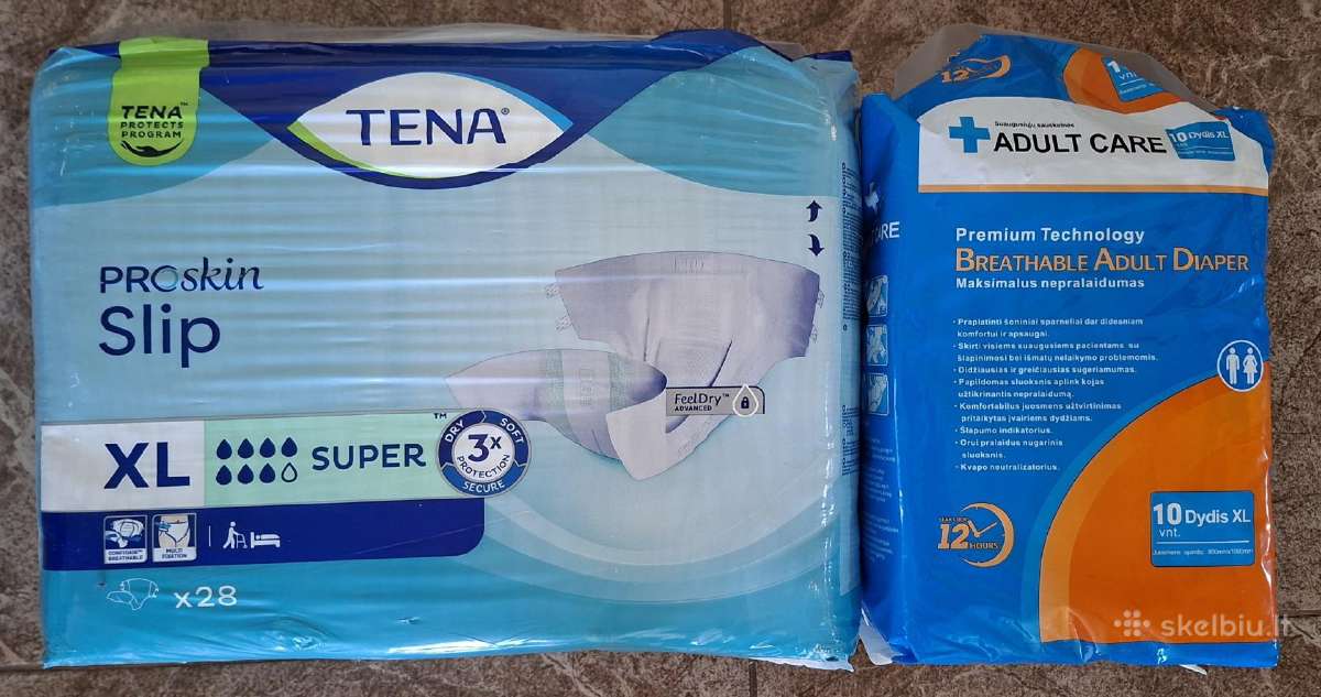 Suaugusiųjų sauskelnės Tena ir Adult care XL dydis