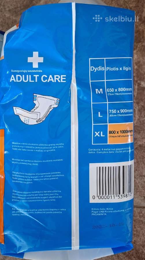 Suaugusiųjų sauskelnės Tena ir Adult care XL dydis - nuotraukos Nr. 3
