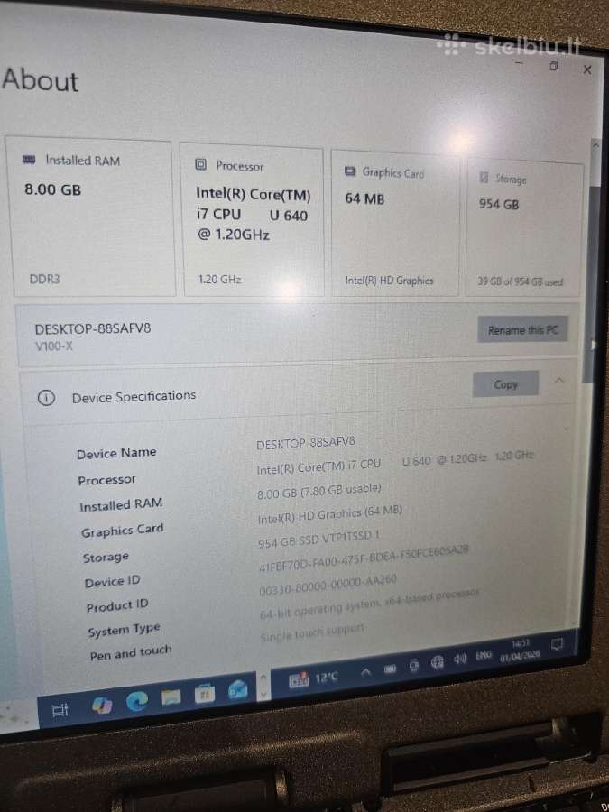 Kompiuteris Getac V100 tinkamas mašinų servisams - nuotraukos Nr. 3