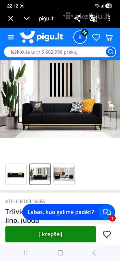 Juoda sofa - nuotraukos Nr. 3