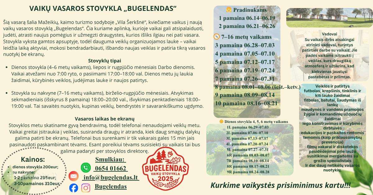 Vaikų vasaros stovykla Bugelendas