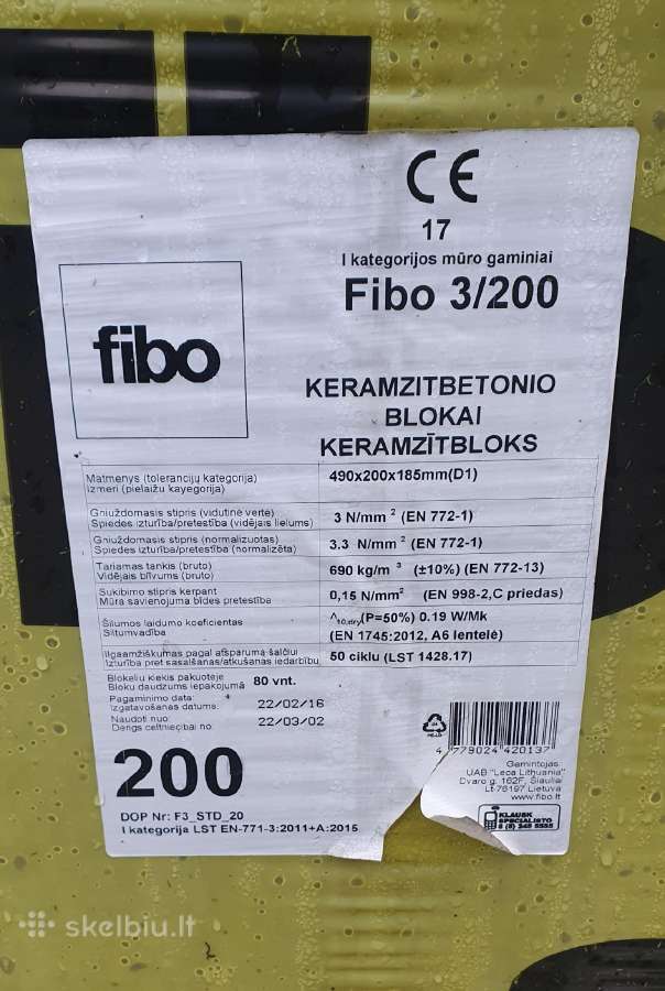 Keramzito blokeliai Fibo3 - 490x200x185 - nuotraukos Nr. 2