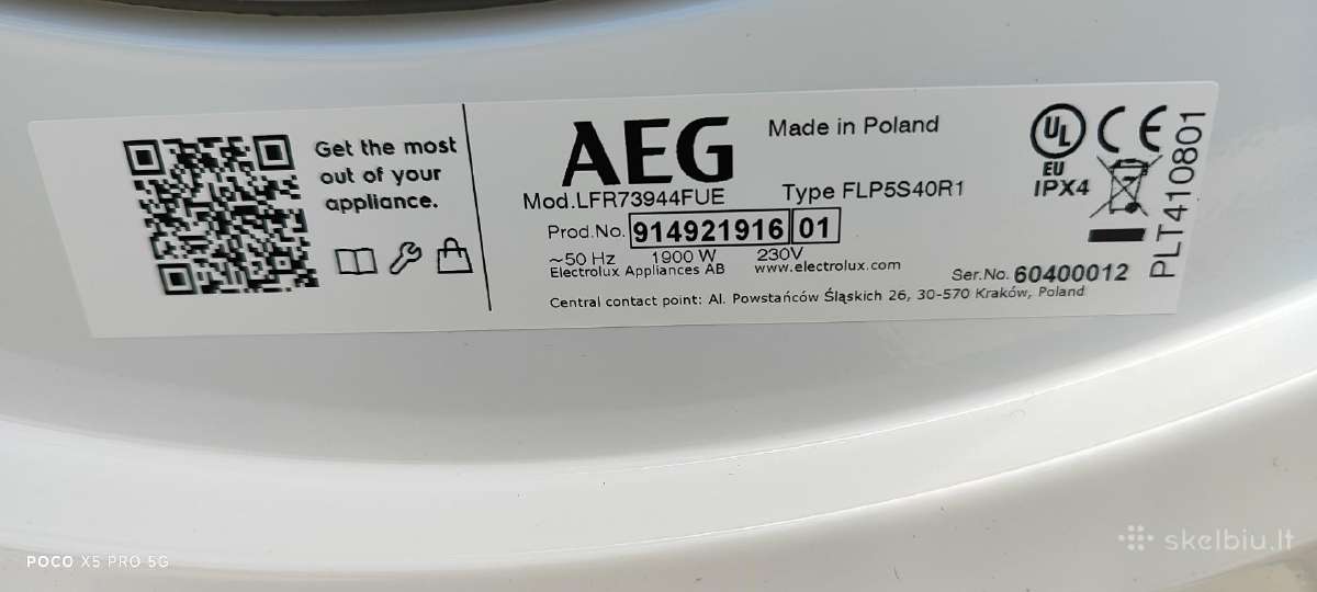 Aeg Lfr73944 fue 9kg - nuotraukos Nr. 4