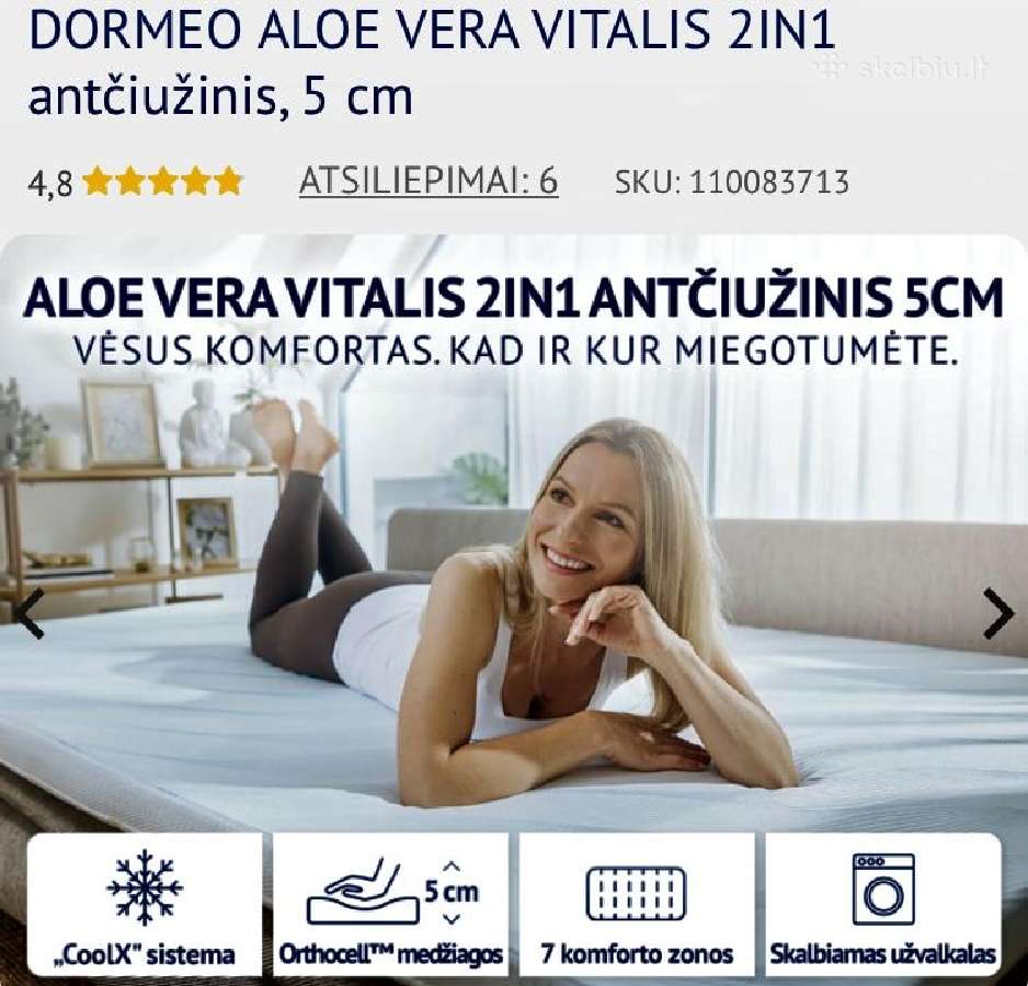 Antčiužinis Aloe Vera 2in1 5cm 90x200