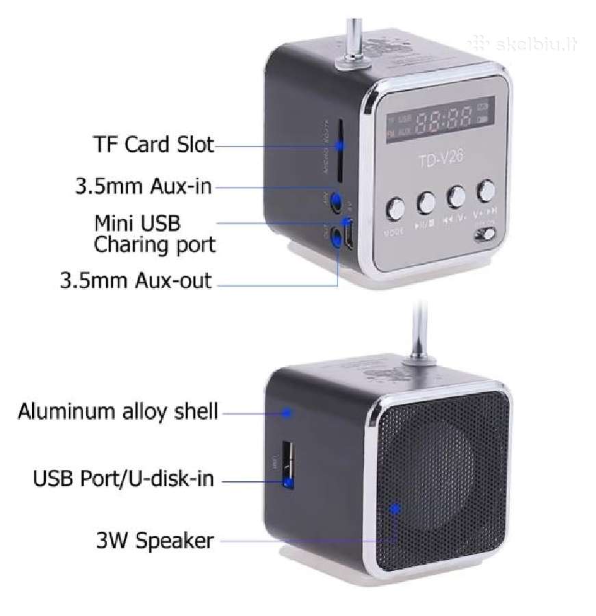 Radijas-kolonėlė Td-v26 (Microsd, Usb, Fm) - nuotraukos Nr. 4