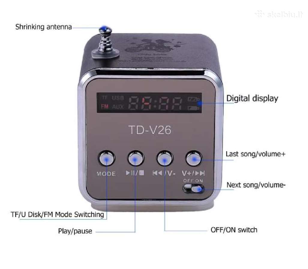 Radijas-kolonėlė Td-v26 (Microsd, Usb, Fm) - nuotraukos Nr. 2