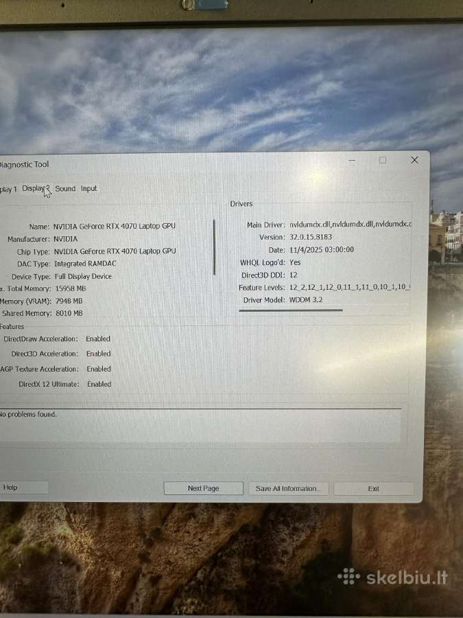 Galingas 17" Hp Omen Rtx 4070 i7 - nuotraukos Nr. 7