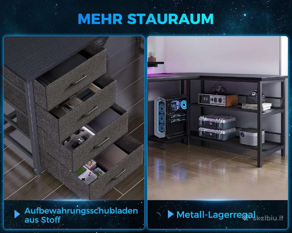 Juodas žaidimų stalas su 2 lizdais LED apšvietimu - nuotraukos Nr. 3
