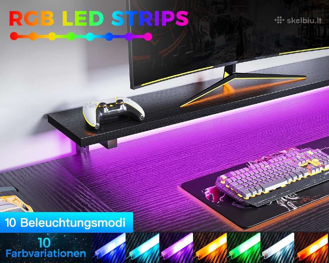 Juodas žaidimų stalas su 2 lizdais LED apšvietimu - nuotraukos Nr. 4