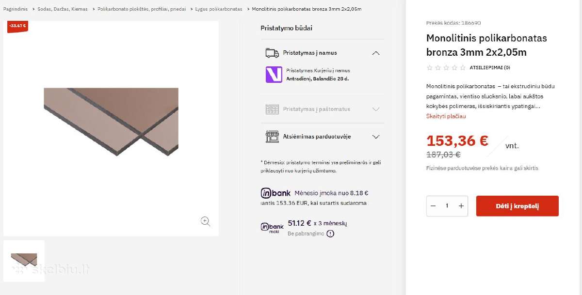 Monolitinis polikarbonatas. Likutis - nuotraukos Nr. 2