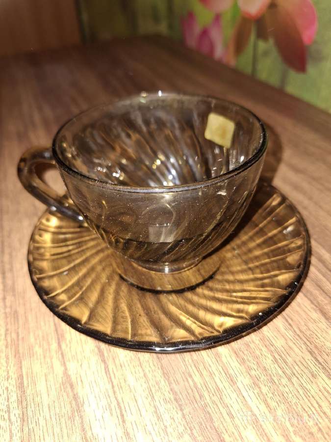 6 Puodeliai, tamsaus stiklo