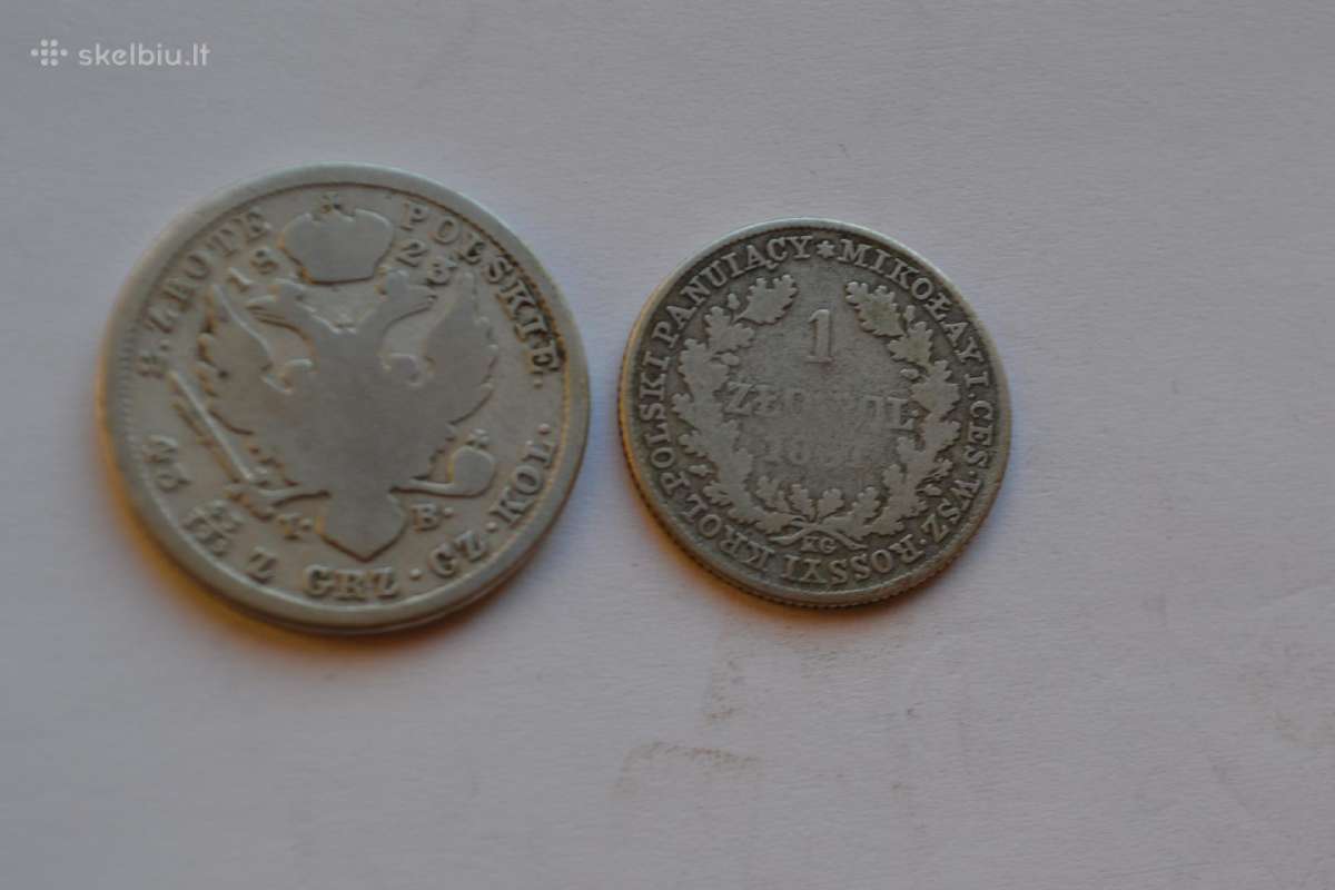 1 Zlotas1831 m. 2 zlotai 1823 m.