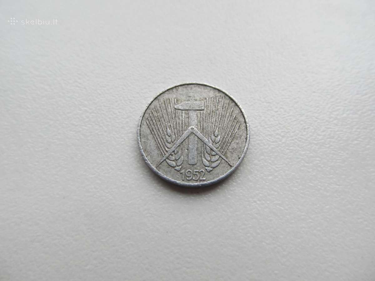 1 pfennig , Demokratinė Vokietija , 1952 A. - nuotraukos Nr. 2