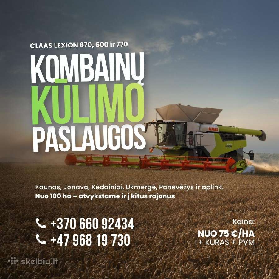 Kombainų Kūlimo Paslaugos Claas Lexion 670/600/770