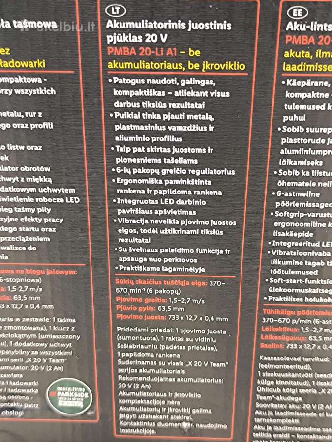 Juostinis pjūklas akumuliatorinis - nuotraukos Nr. 6