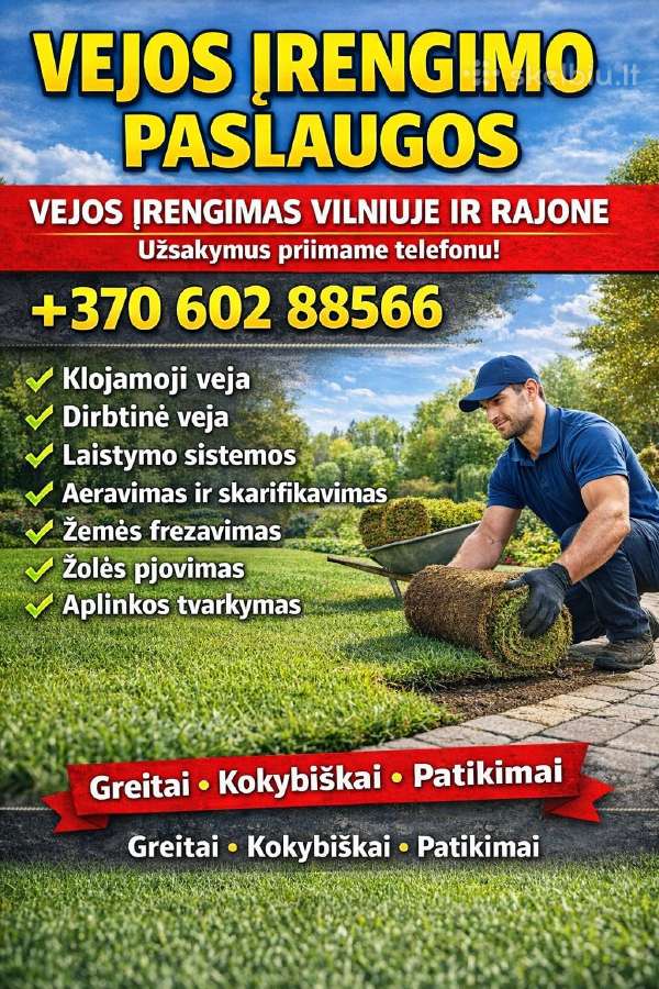 Vejos įrengimas. Klojamoji veja. Dirbtine veja. - nuotraukos Nr. 2