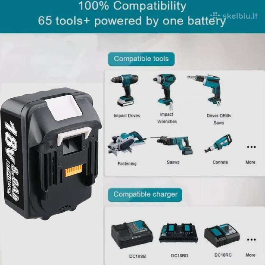 2 vnt. 18v 8.0ah ličio jonų akumuliatoriai Makita