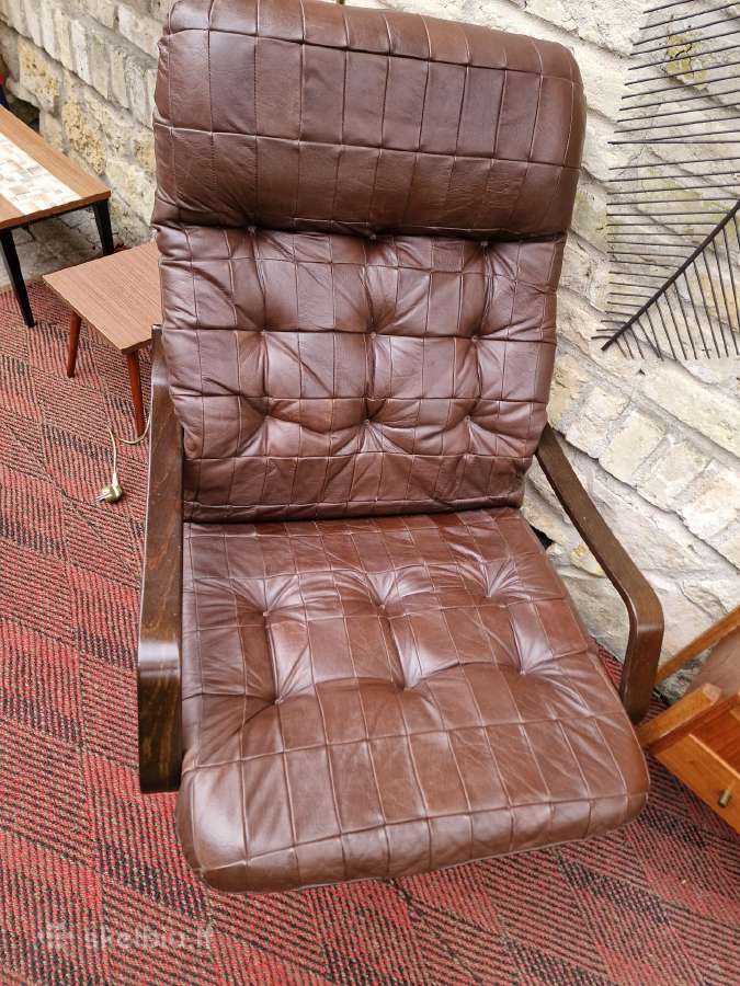 Vintažinis mid century modern odinis fotelis - nuotraukos Nr. 2