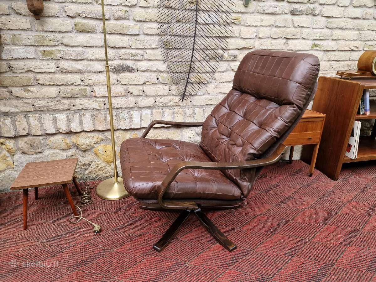 Vintažinis mid century modern odinis fotelis - nuotraukos Nr. 3