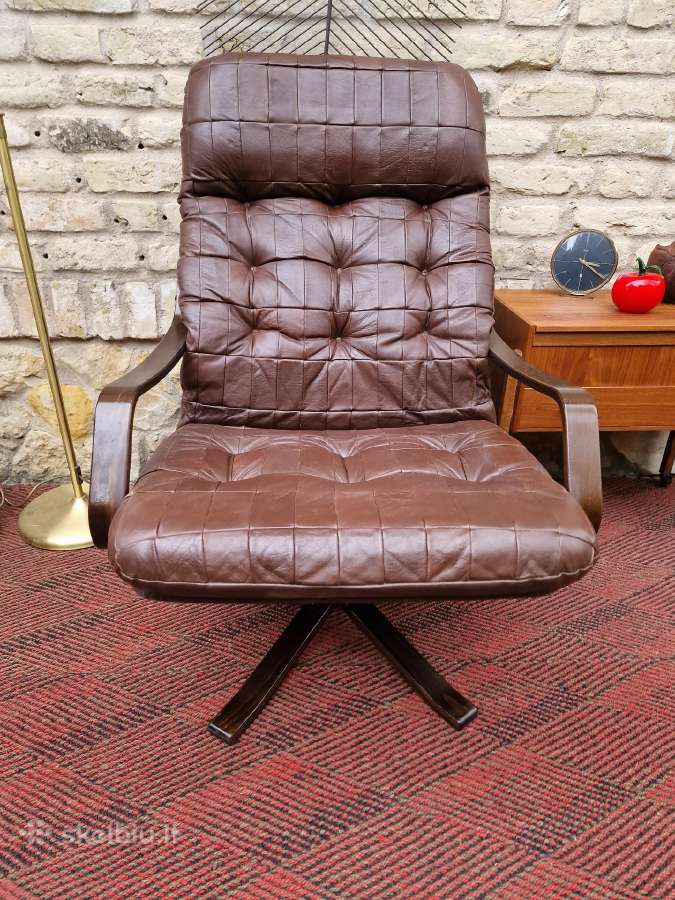 Vintažinis mid century modern odinis fotelis - nuotraukos Nr. 4