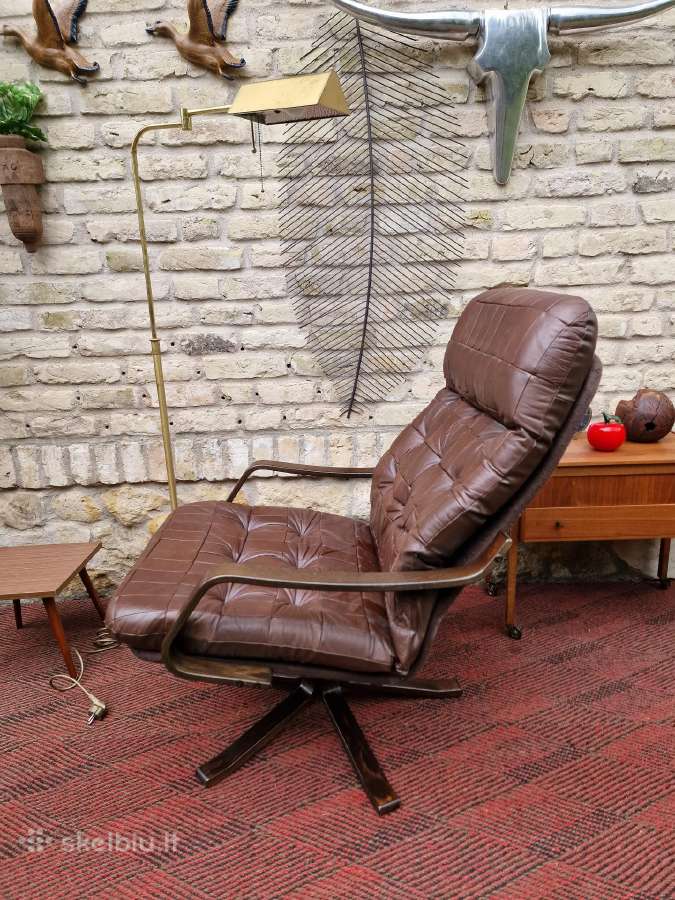 Vintažinis mid century modern odinis fotelis - nuotraukos Nr. 5