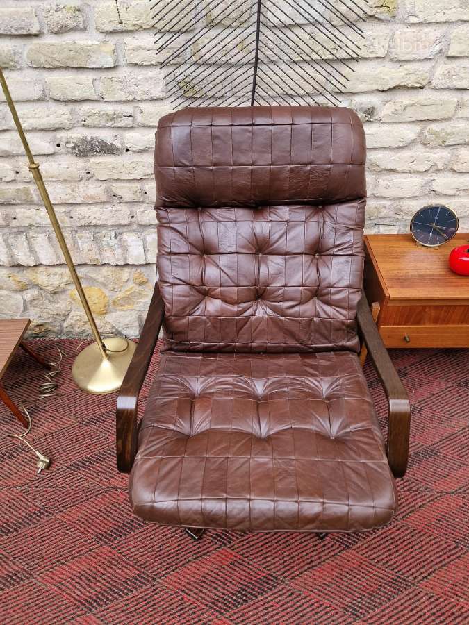 Vintažinis mid century modern odinis fotelis - nuotraukos Nr. 6