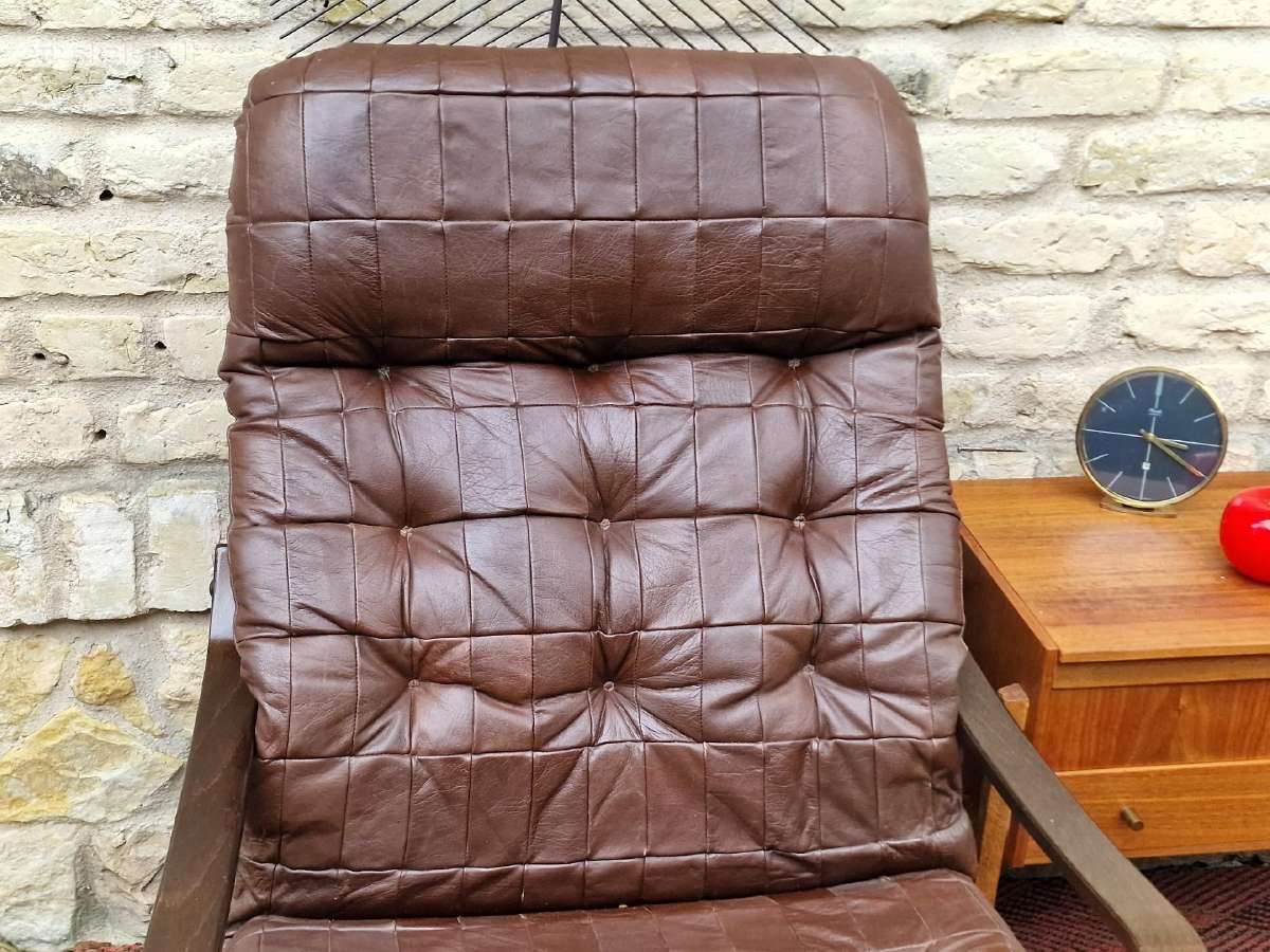 Vintažinis mid century modern odinis fotelis - nuotraukos Nr. 7