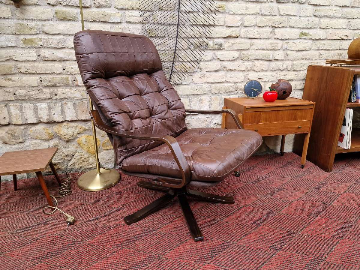 Vintažinis mid century modern odinis fotelis - nuotraukos Nr. 12