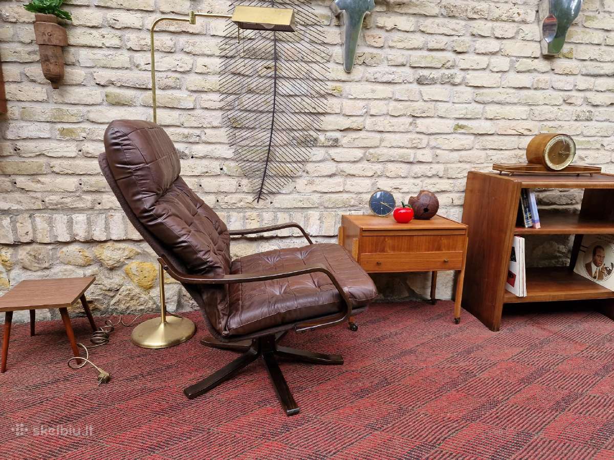 Vintažinis mid century modern odinis fotelis - nuotraukos Nr. 13