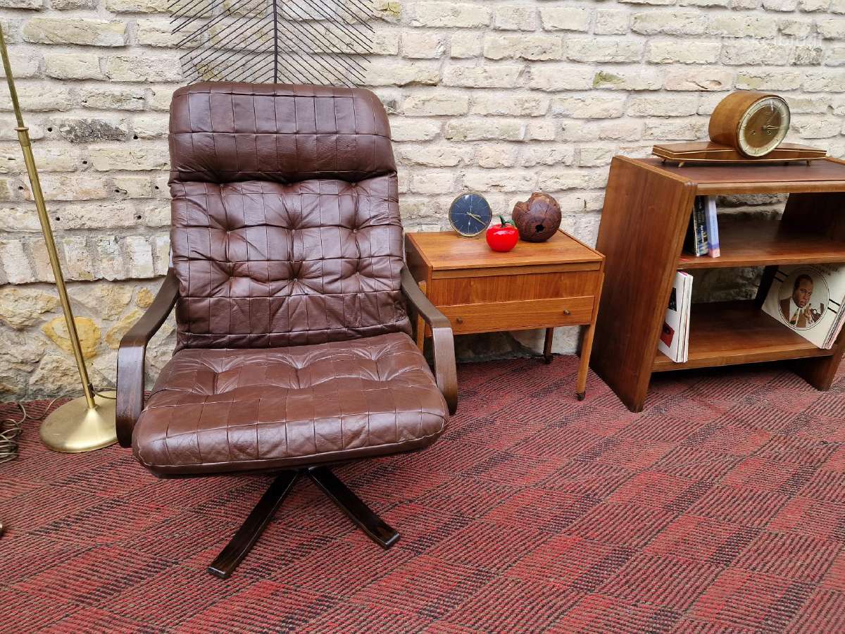 Vintažinis mid century modern odinis fotelis - nuotraukos Nr. 15