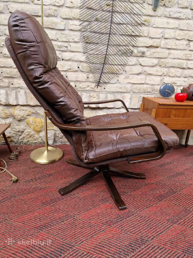 Vintažinis mid century modern odinis fotelis - nuotraukos Nr. 16