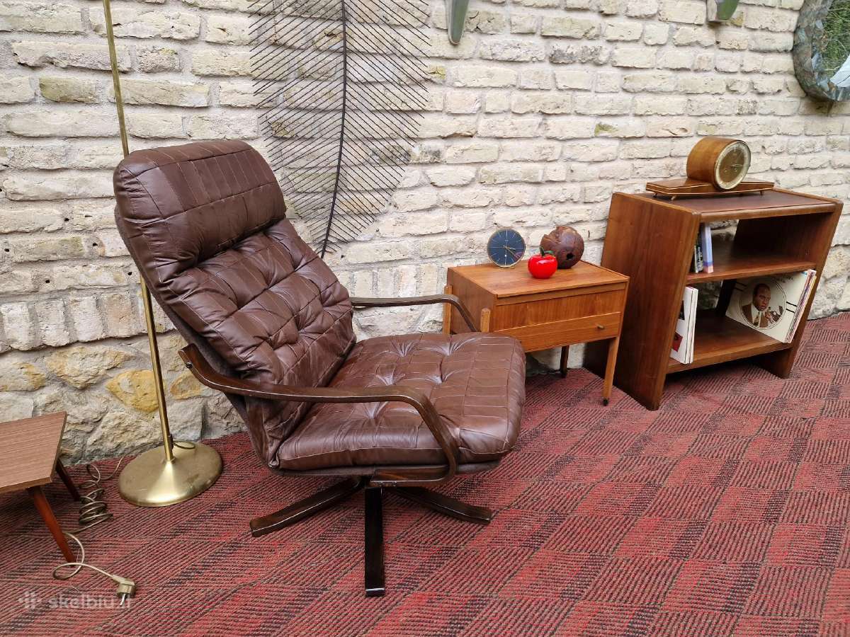 Vintažinis mid century modern odinis fotelis - nuotraukos Nr. 21