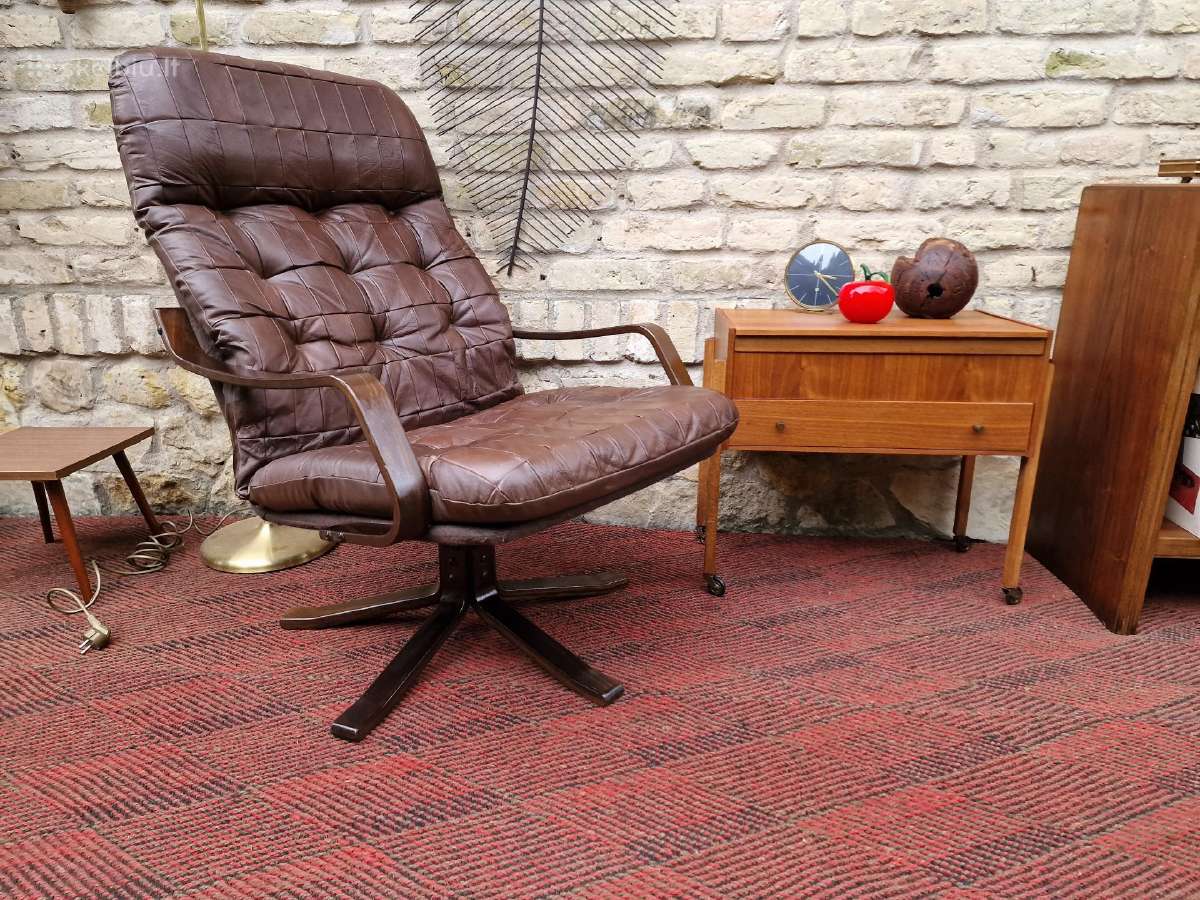 Vintažinis mid century modern odinis fotelis - nuotraukos Nr. 29