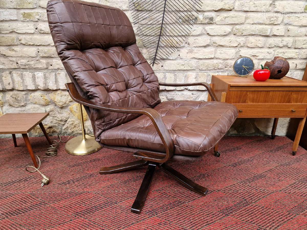Vintažinis mid century modern odinis fotelis - nuotraukos Nr. 31