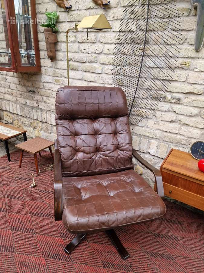 Vintažinis mid century modern odinis fotelis - nuotraukos Nr. 35