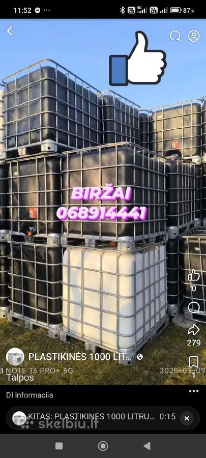 Plastikinės 600/1000 litrų talpos Biržai
