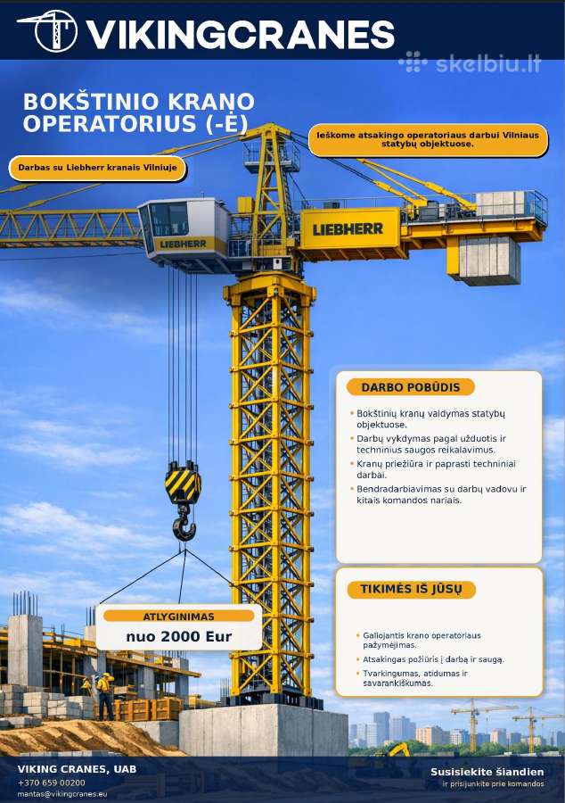 Ieškomi Bokštinio Krano Operatorius (-Ė)