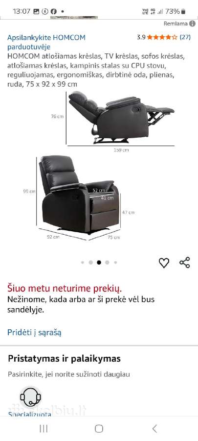 Elektrinis Atlošiamas fotelis - nuotraukos Nr. 10