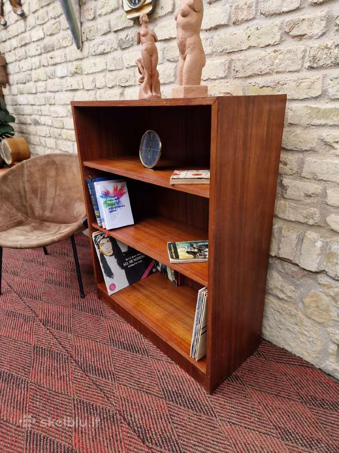 Vintažinė mid century tikmedžio knygų lentyna - nuotraukos Nr. 2