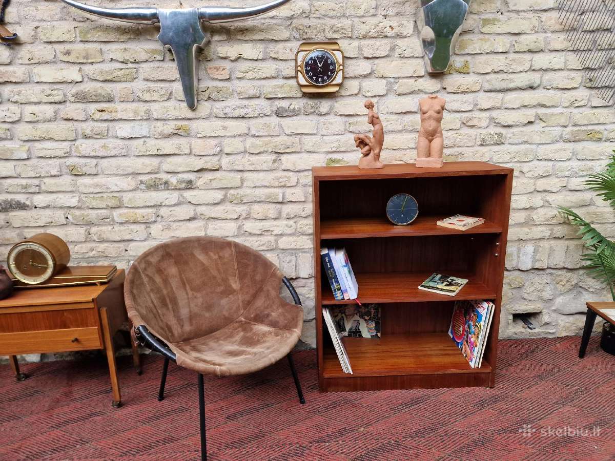 Vintažinė mid century tikmedžio knygų lentyna - nuotraukos Nr. 5