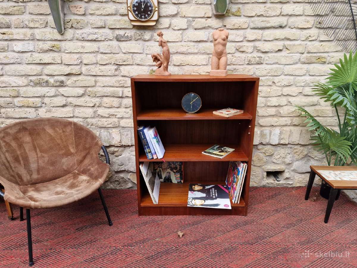 Vintažinė mid century tikmedžio knygų lentyna - nuotraukos Nr. 13