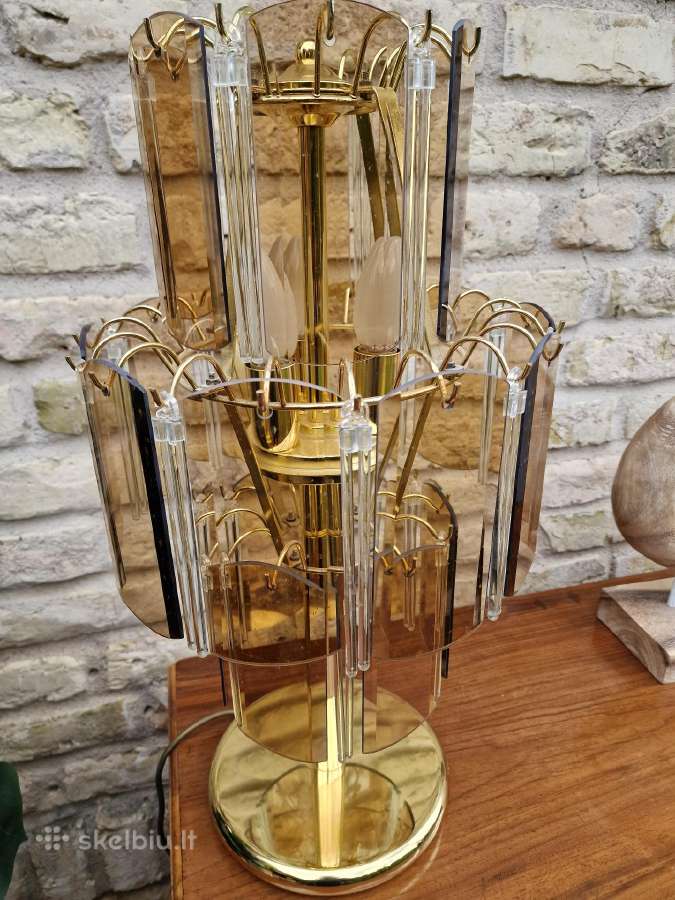 Vintažinė mid century dūminio stiklo stalo lempa - nuotraukos Nr. 3