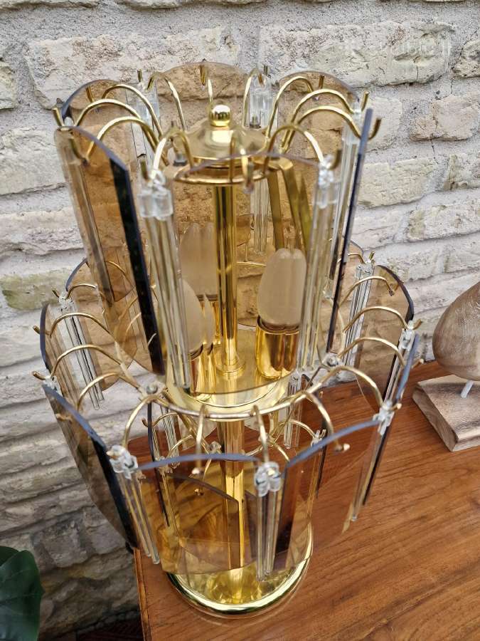 Vintažinė mid century dūminio stiklo stalo lempa - nuotraukos Nr. 5