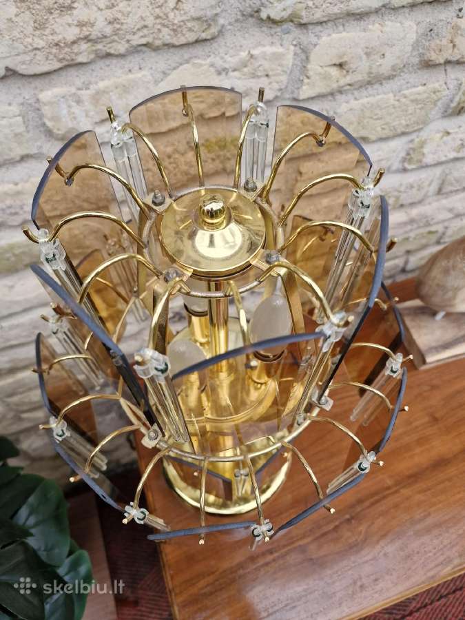Vintažinė mid century dūminio stiklo stalo lempa - nuotraukos Nr. 6